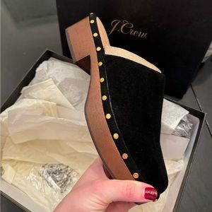 J Crew Black Suede Clogs